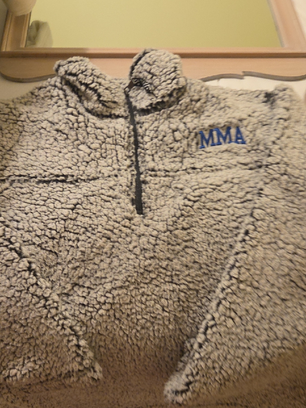 Massachusetts Maritime Academy Sherpa Quarter-Zip Pullover Sweater in Light Gray